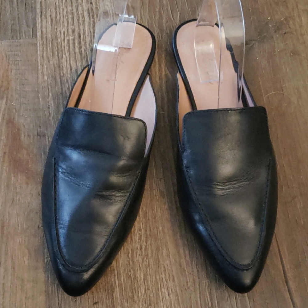MADEWELL "FRANCES" BLACK LEATHER LOAFER MULES